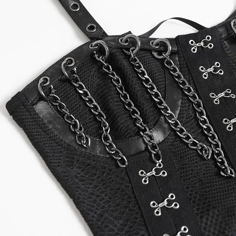 Punk-Bustier für Damen mit Schnürung, Trägern und Ketten