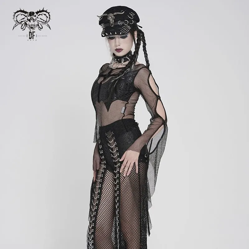 Punk-Fledermaus-Kreuz-Mesh-Top für Damen