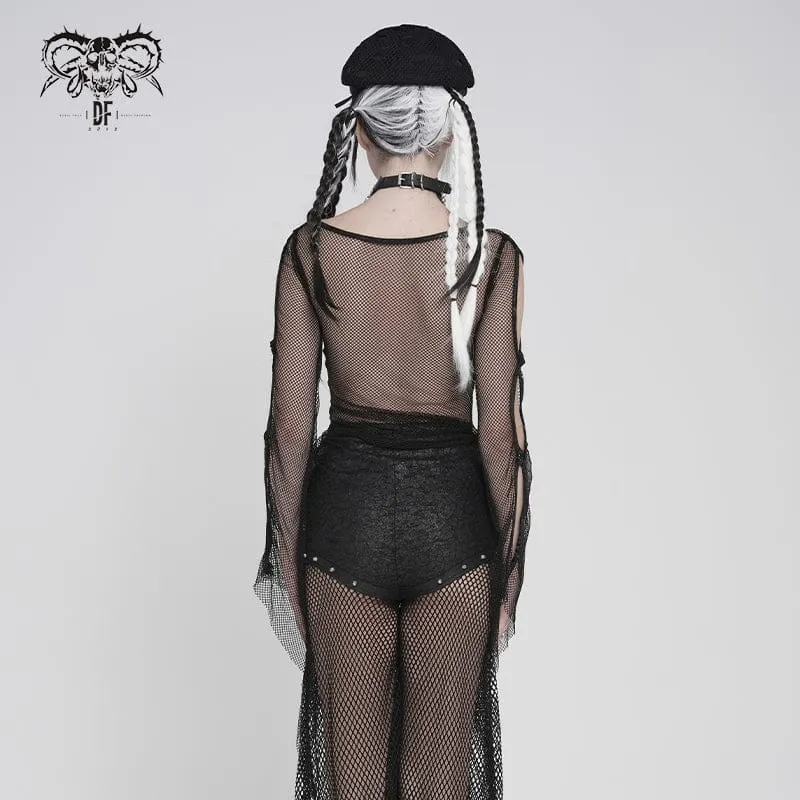 Punk-Fledermaus-Kreuz-Mesh-Top für Damen