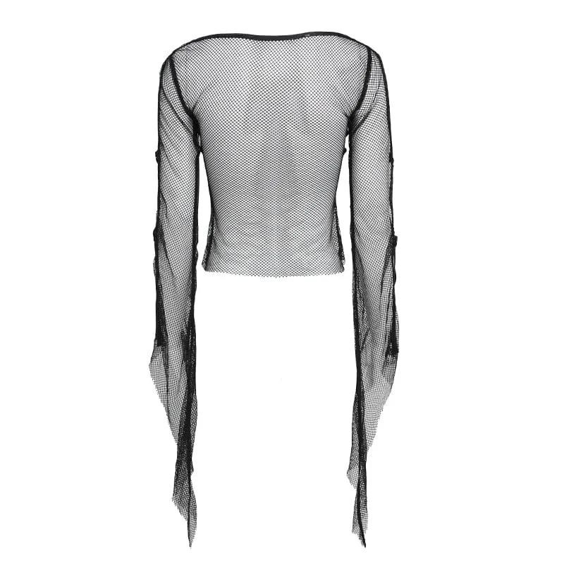 Punk-Fledermaus-Kreuz-Mesh-Top für Damen