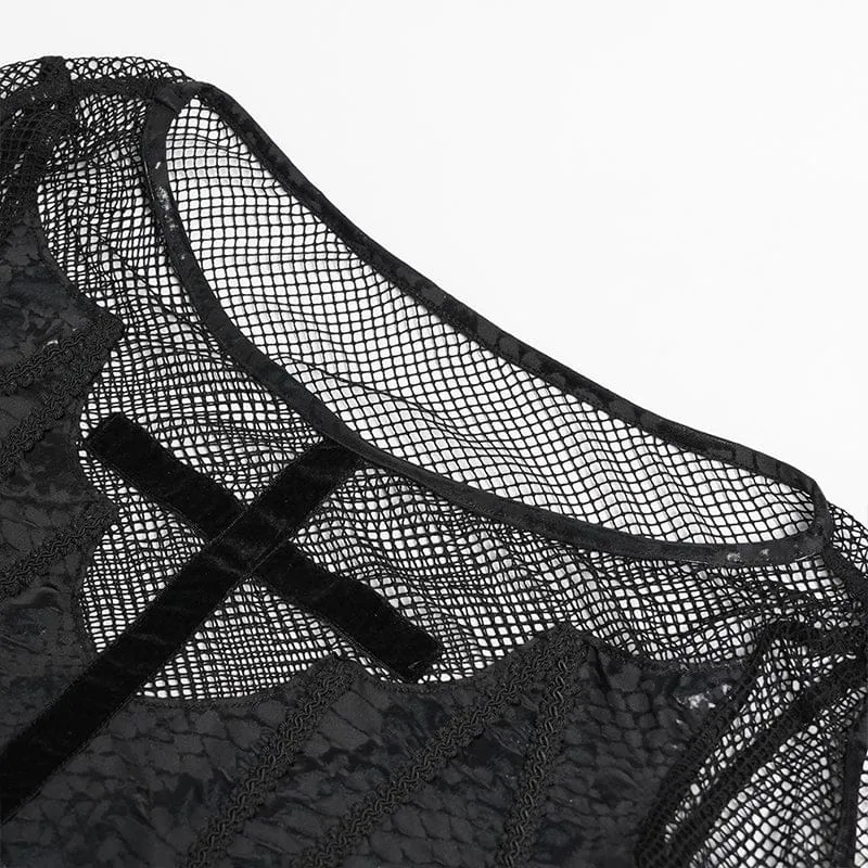 Punk-Fledermaus-Kreuz-Mesh-Top für Damen