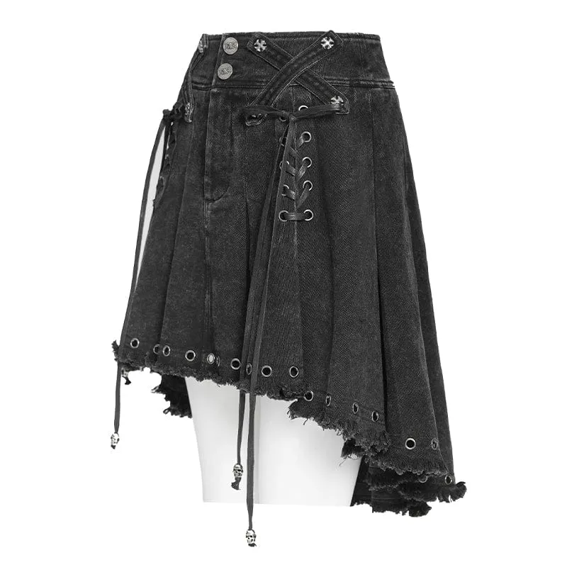 Punk-Rock für Damen mit gekreuzten Ösen, asymmetrischem Saum und Falten