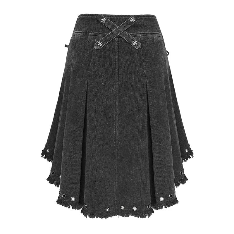 Punk-Rock für Damen mit gekreuzten Ösen, asymmetrischem Saum und Falten
