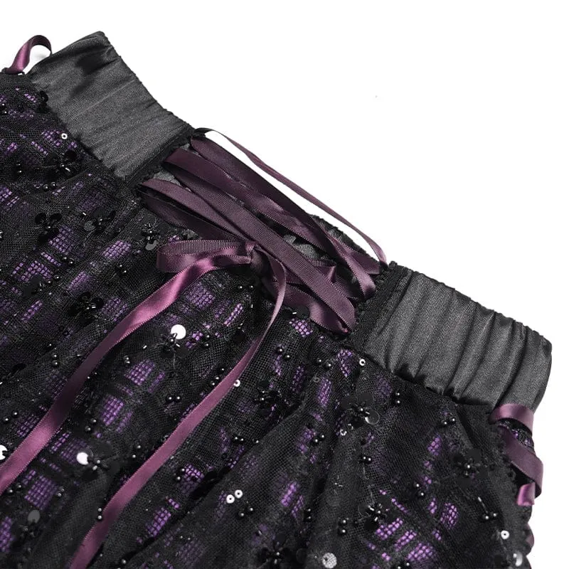 Gothic-Lagenrock mit Schnürung und Karomuster für Damen, schwarz-lila