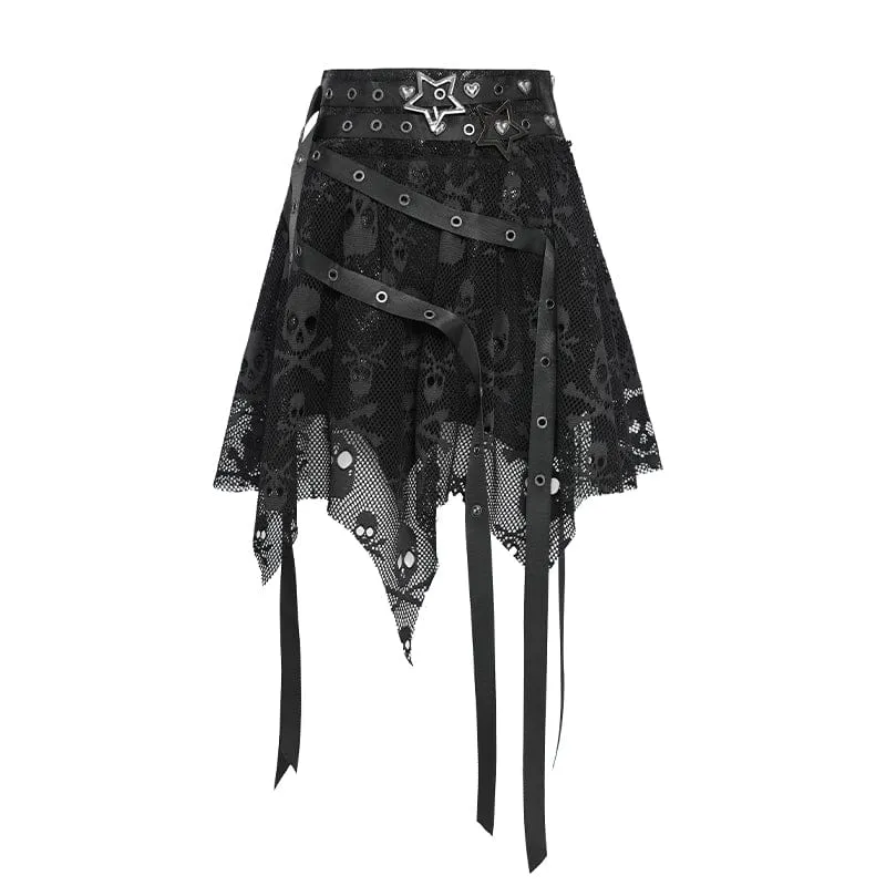 Punk-Rock für Damen mit unregelmäßigen Totenkopf-Ösen-Trägern, schwarz