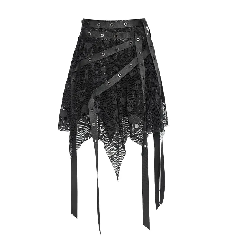 Punk-Rock für Damen mit unregelmäßigen Totenkopf-Ösen-Trägern, schwarz