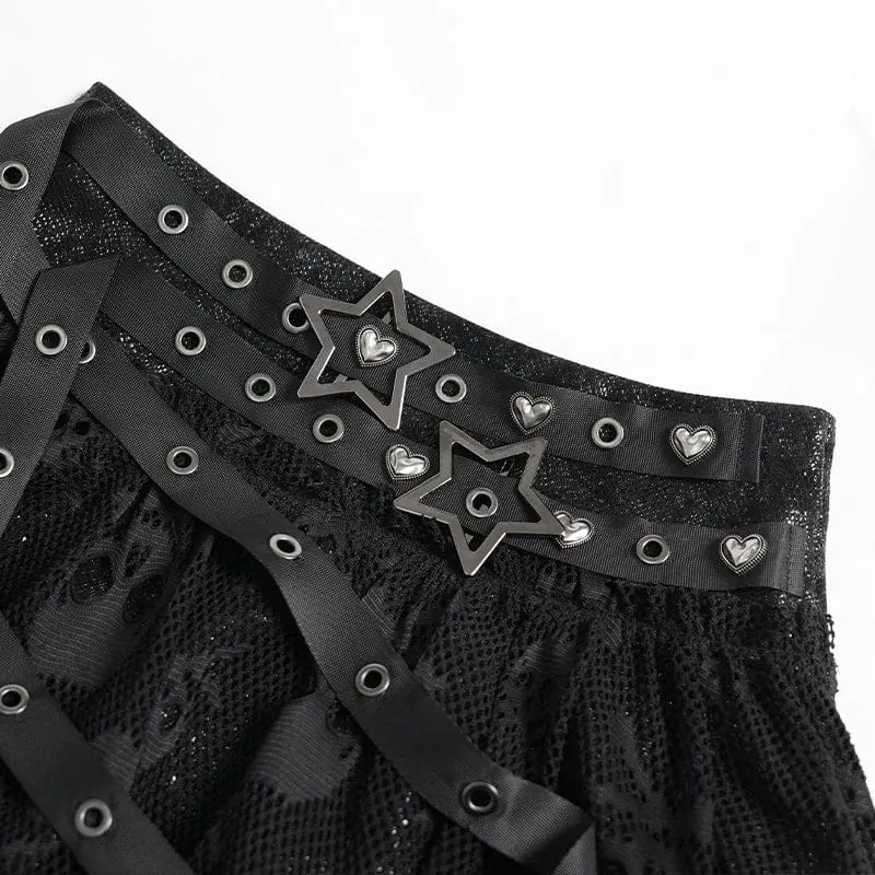 Punk-Rock für Damen mit unregelmäßigen Totenkopf-Ösen-Trägern, schwarz