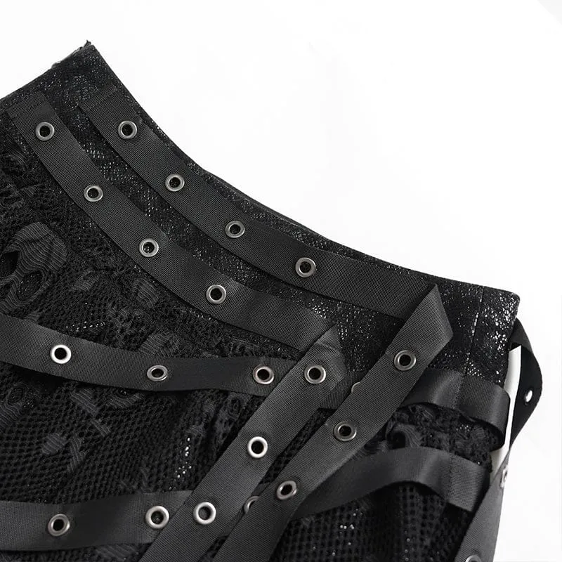 Punk-Rock für Damen mit unregelmäßigen Totenkopf-Ösen-Trägern, schwarz