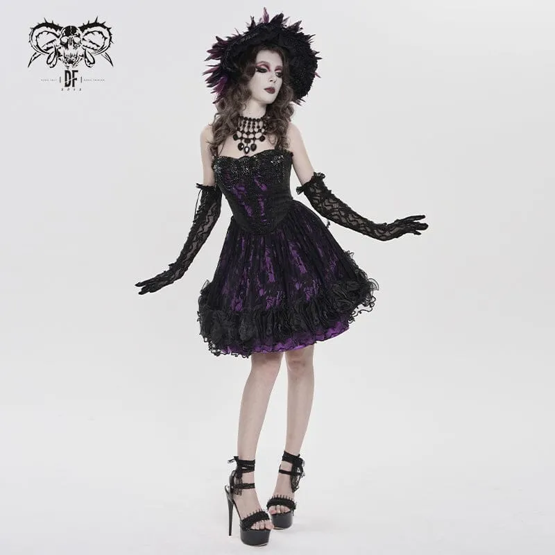 Gothic-Unterkleid für Damen mit Blumenmuster und Perlenbesatz