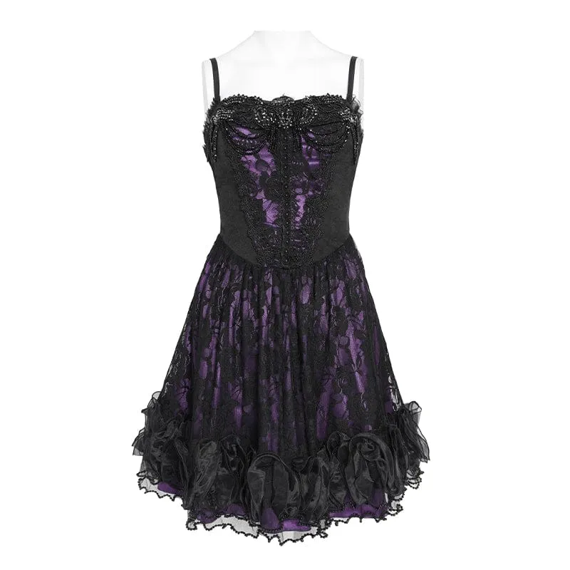 Gothic-Unterkleid für Damen mit Blumenmuster und Perlenbesatz