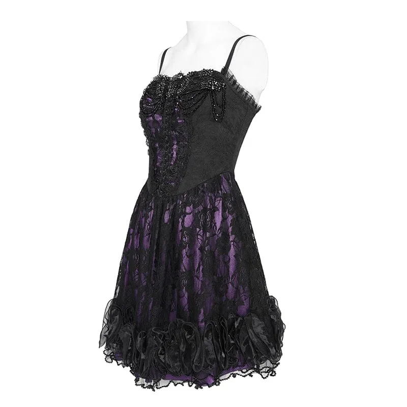 Gothic-Unterkleid für Damen mit Blumenmuster und Perlenbesatz