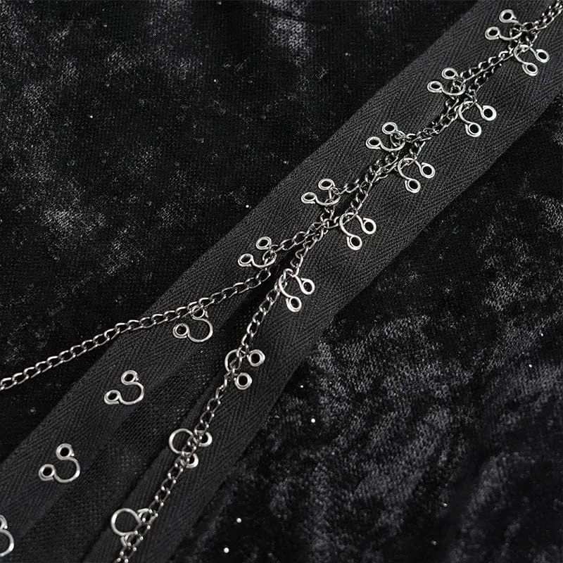 Gothic-Maxikleid mit Ketten, tiefem Ausschnitt und Schlitz für Damen – Hochzeitskleid