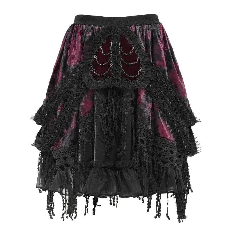 Gothic-Minirock für Damen mit Kettenquasten, mehrlagig, schwarz-rot