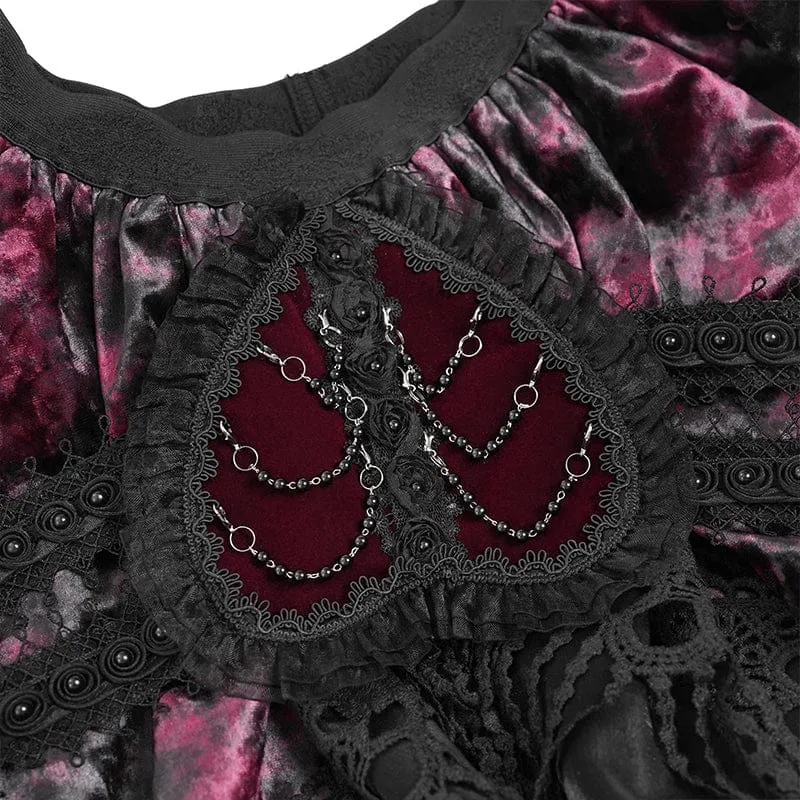 Gothic-Minirock für Damen mit Kettenquasten, mehrlagig, schwarz-rot