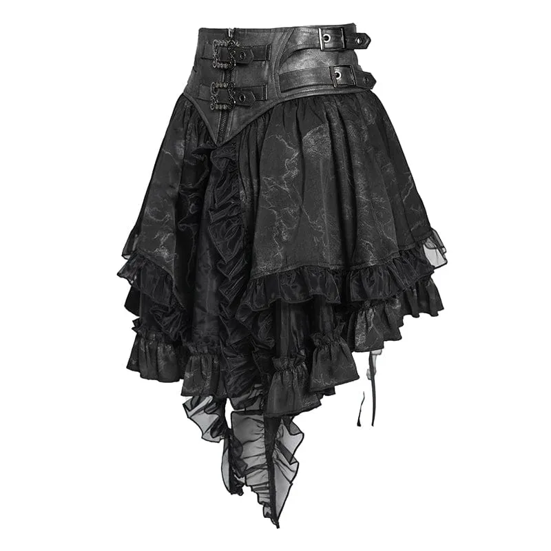 Gothic-Minirock für Damen mit Schnallenverschluss, Print und Rüschen