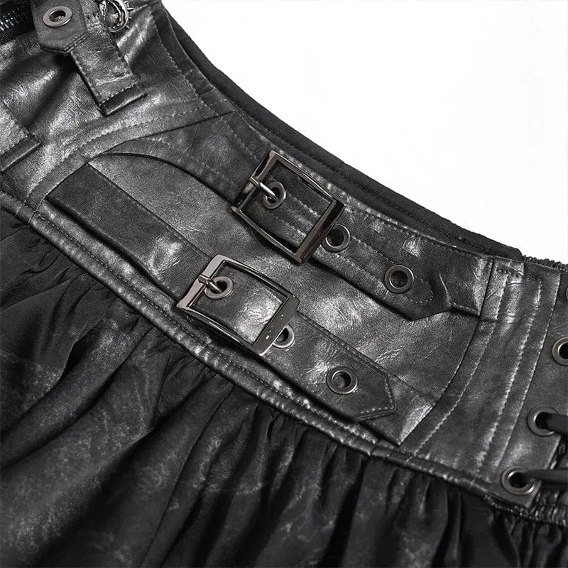 Gothic-Minirock für Damen mit Schnallenverschluss, Print und Rüschen