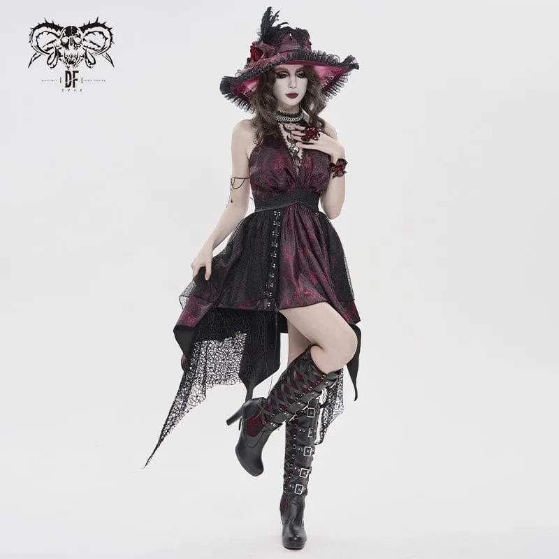 Gothic-Kleid für Damen mit unregelmäßigem, tiefem Ausschnitt, Quasten und Neckholder