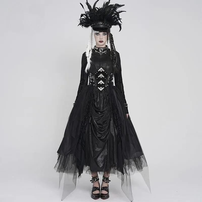 Gothic-Rock für Damen mit unregelmäßigem Netzmuster, bedruckt und mit Schnürung
