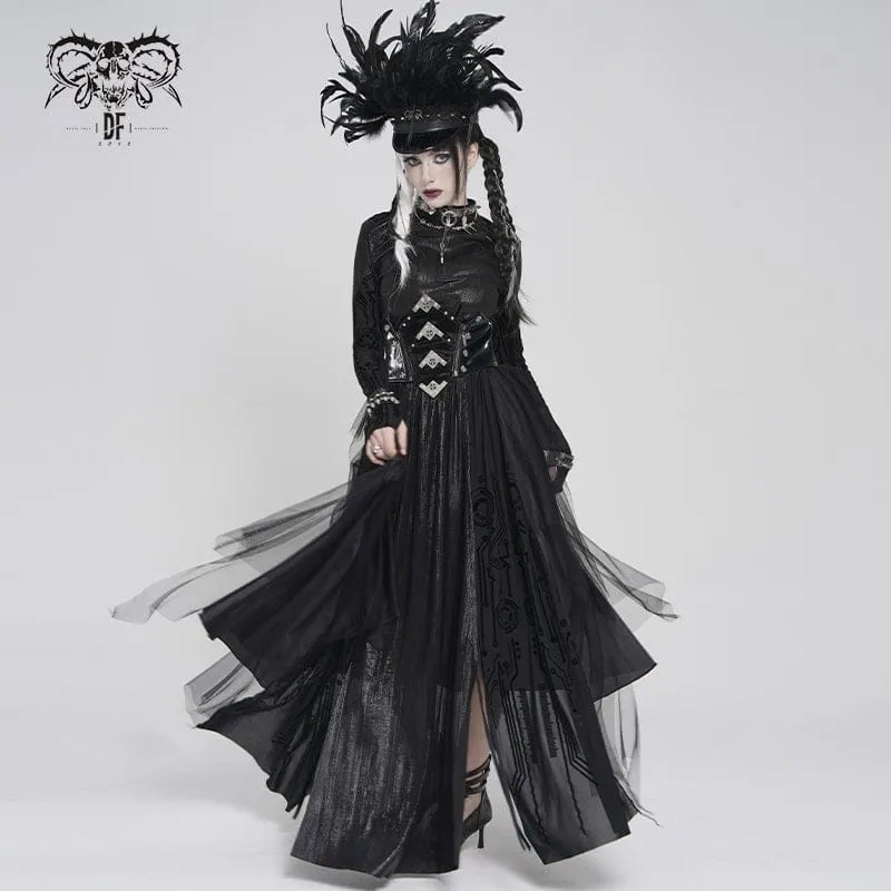 Gothic-Rock für Damen mit unregelmäßigem Netzmuster, bedruckt und mit Schnürung
