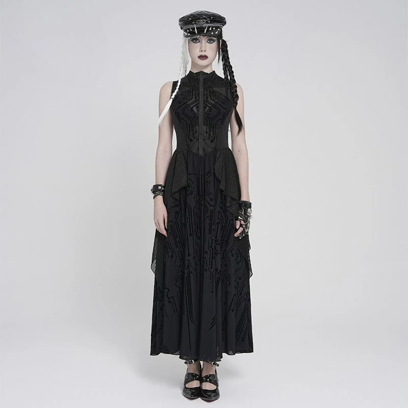 Ärmelloses Maxikleid mit Cyberpunk-Schaltkreismuster für Damen, Hochzeitskleid