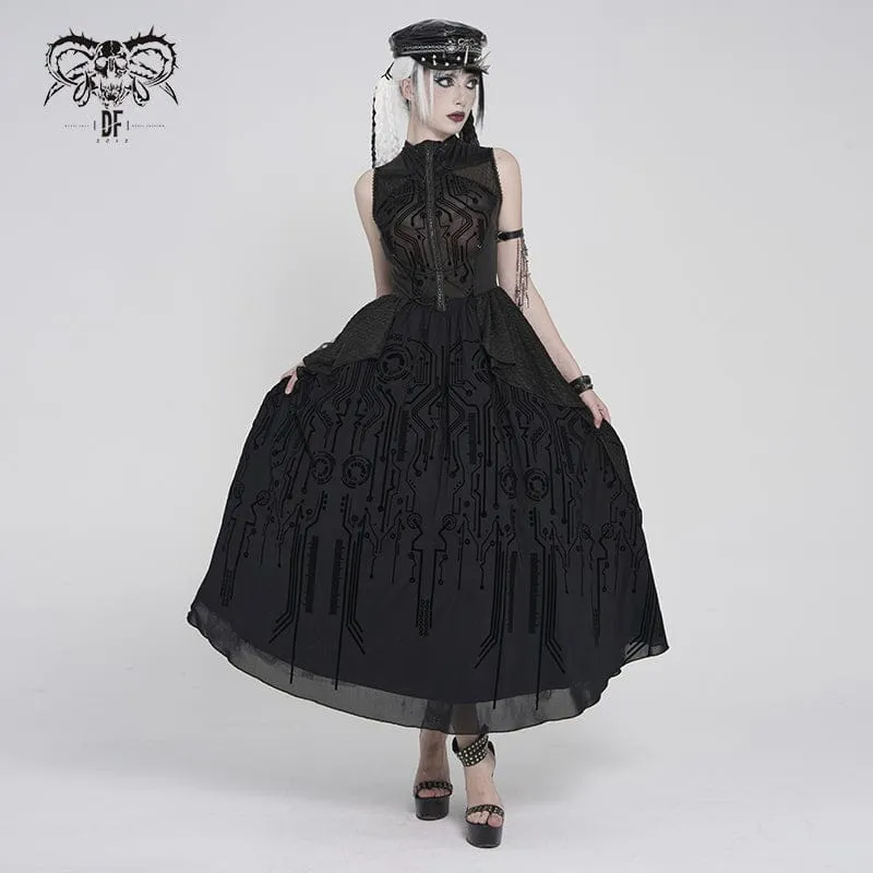 Ärmelloses Maxikleid mit Cyberpunk-Schaltkreismuster für Damen, Hochzeitskleid