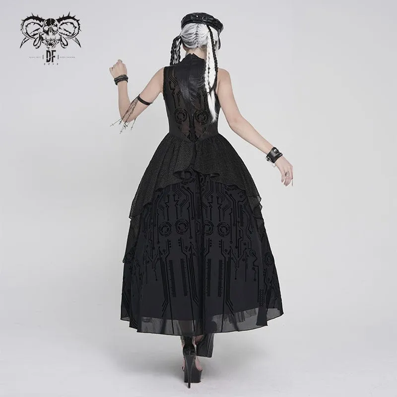 Ärmelloses Maxikleid mit Cyberpunk-Schaltkreismuster für Damen, Hochzeitskleid