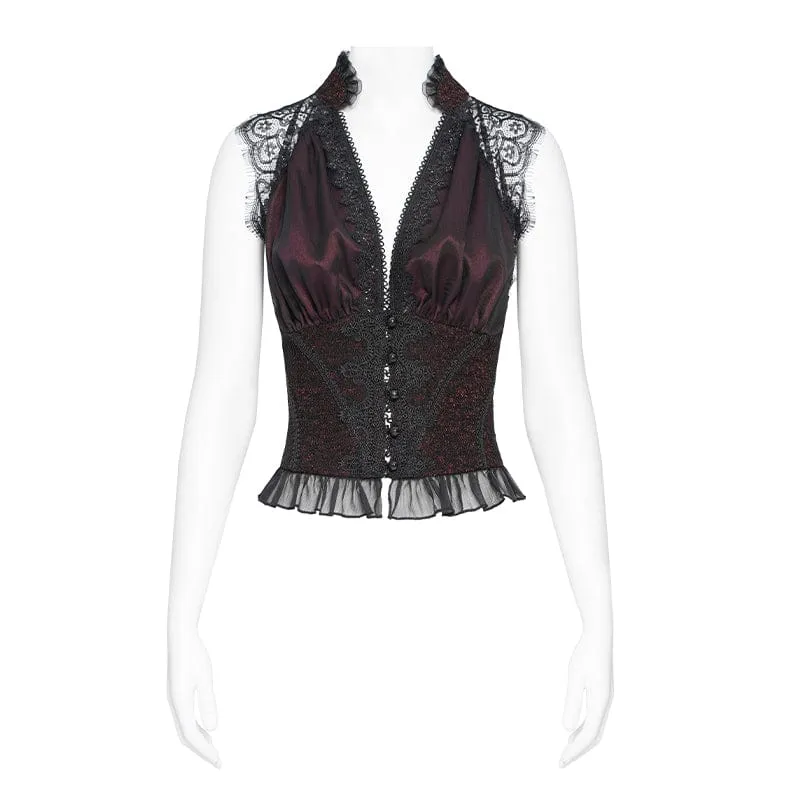 Ärmellose Gothic-Weste für Damen mit tiefem Ausschnitt