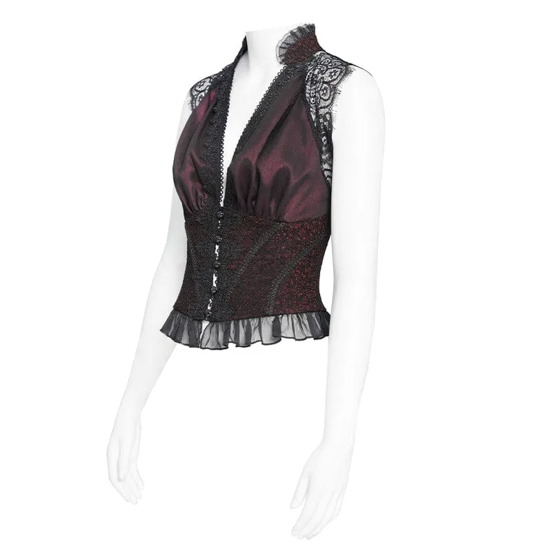 Ärmellose Gothic-Weste für Damen mit tiefem Ausschnitt