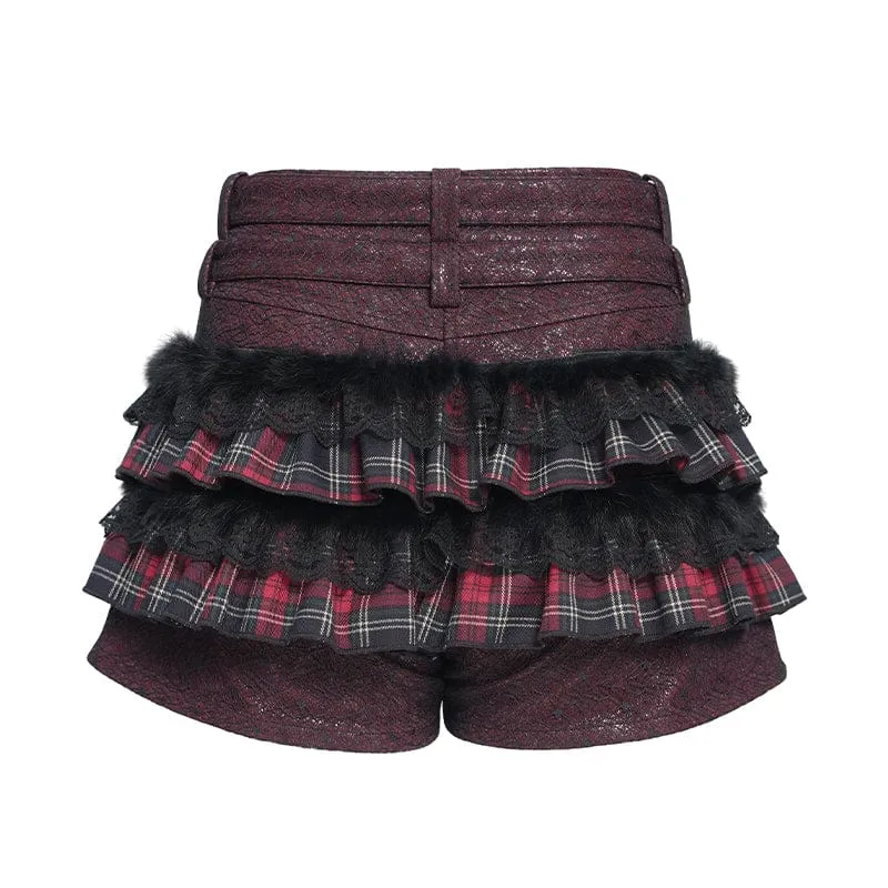 Damen Grunge Star Layered Plaid Falbala Shorts