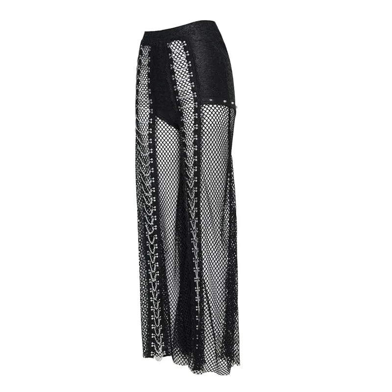 Punk-Nieten-Ketten-Netzhose für Damen