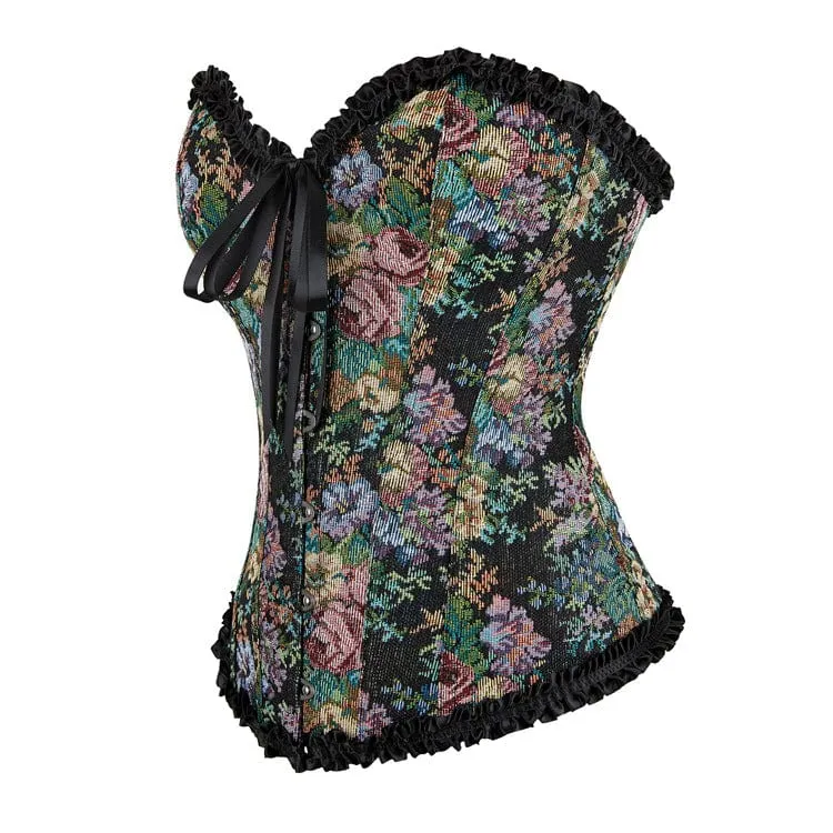 Gothic Blumendruck gekräuseltes Vollbrustkorsett für Damen
