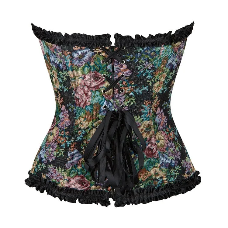 Gothic Blumendruck gekräuseltes Vollbrustkorsett für Damen