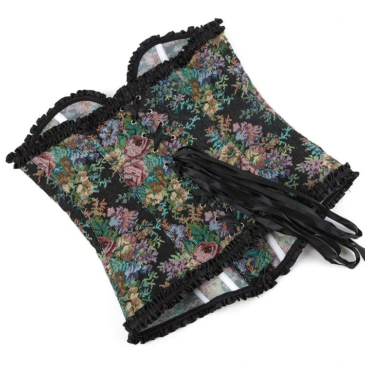 Gothic Blumendruck gekräuseltes Vollbrustkorsett für Damen