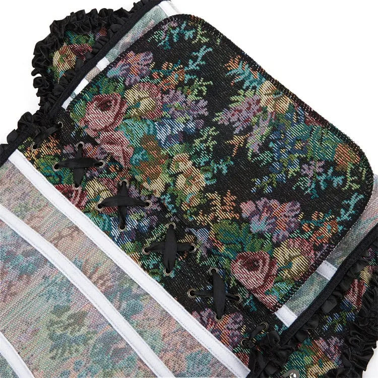 Gothic Blumendruck gekräuseltes Vollbrustkorsett für Damen