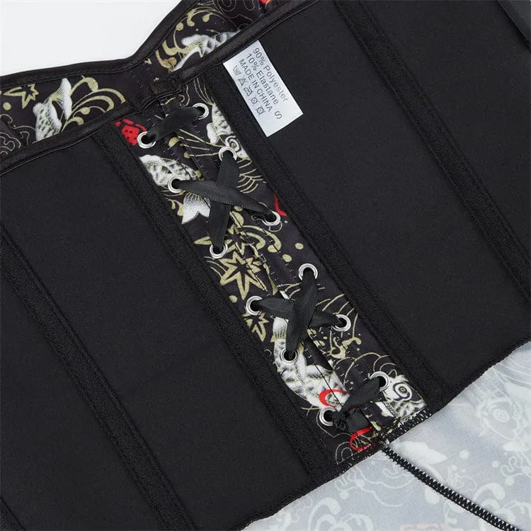 Gothic-Überbrustkorsett mit Koi-Fisch-Aufdruck und Rüschen für Damen