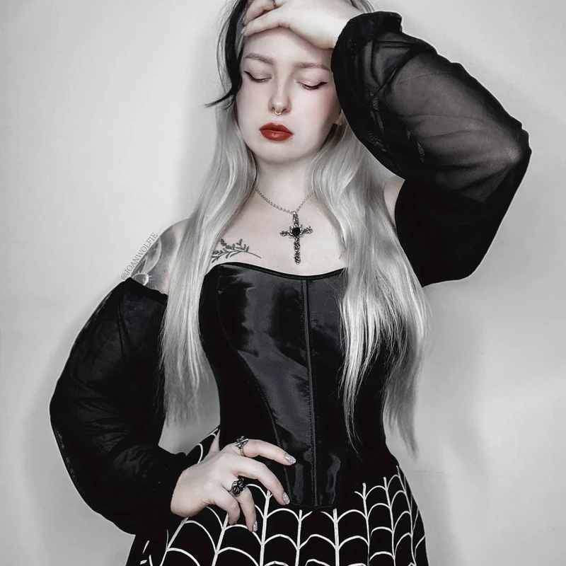 Gothic-Off-Shoulder-Overbust-Korsett mit Schnürung für Damen