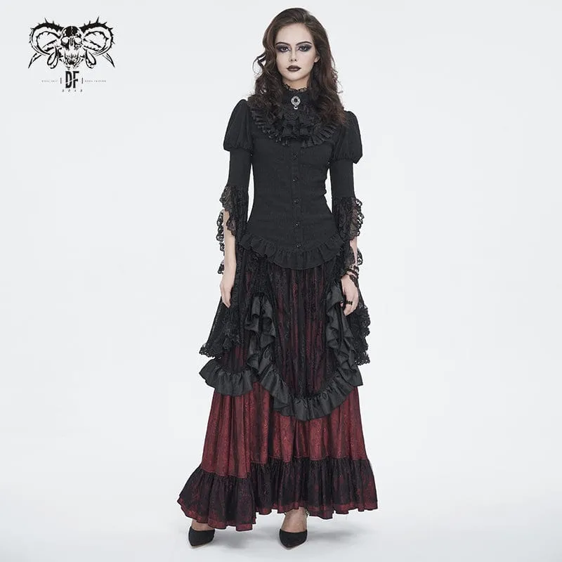 Gothic-Rock aus roter Spitze mit Kordelzug und Rüschen für Damen