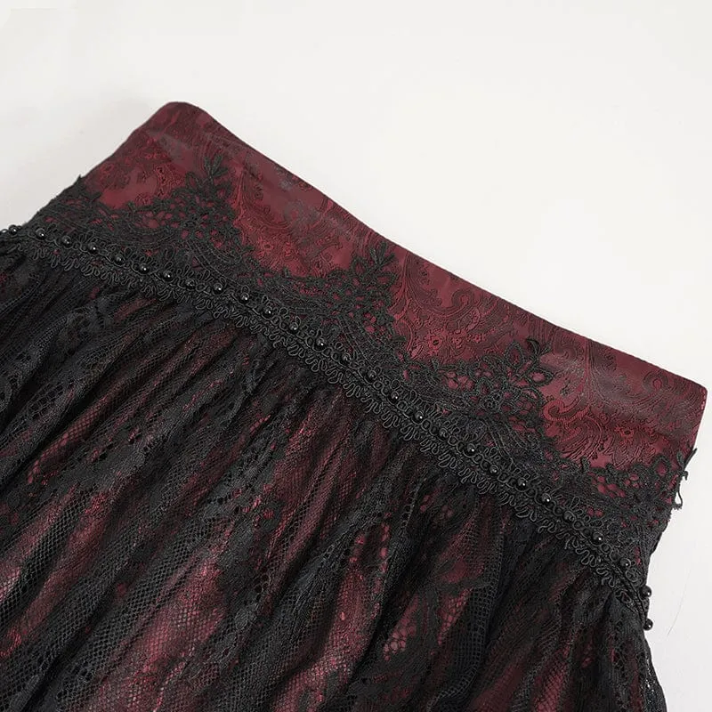 Gothic-Rock aus roter Spitze mit Kordelzug und Rüschen für Damen