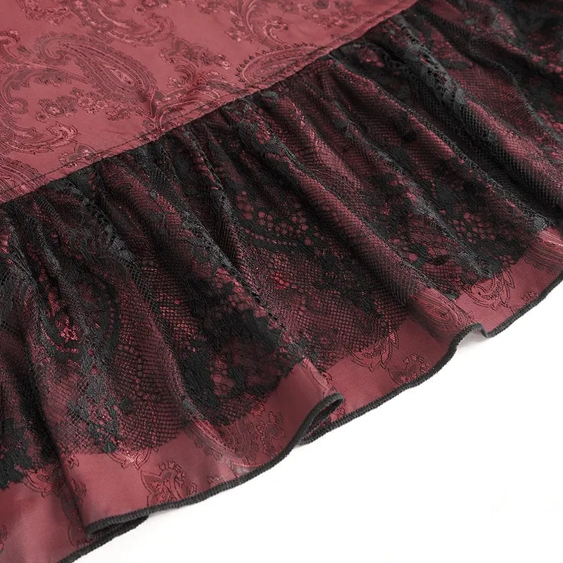 Gothic-Rock aus roter Spitze mit Kordelzug und Rüschen für Damen