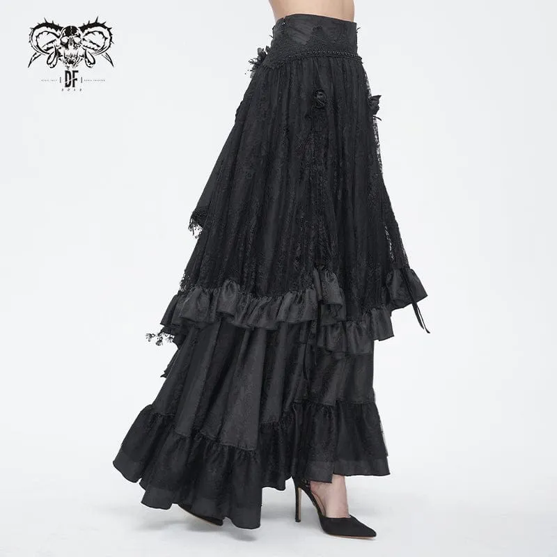 Gothic-Rock mit gerüschter Spitze und Kordelzug für Damen