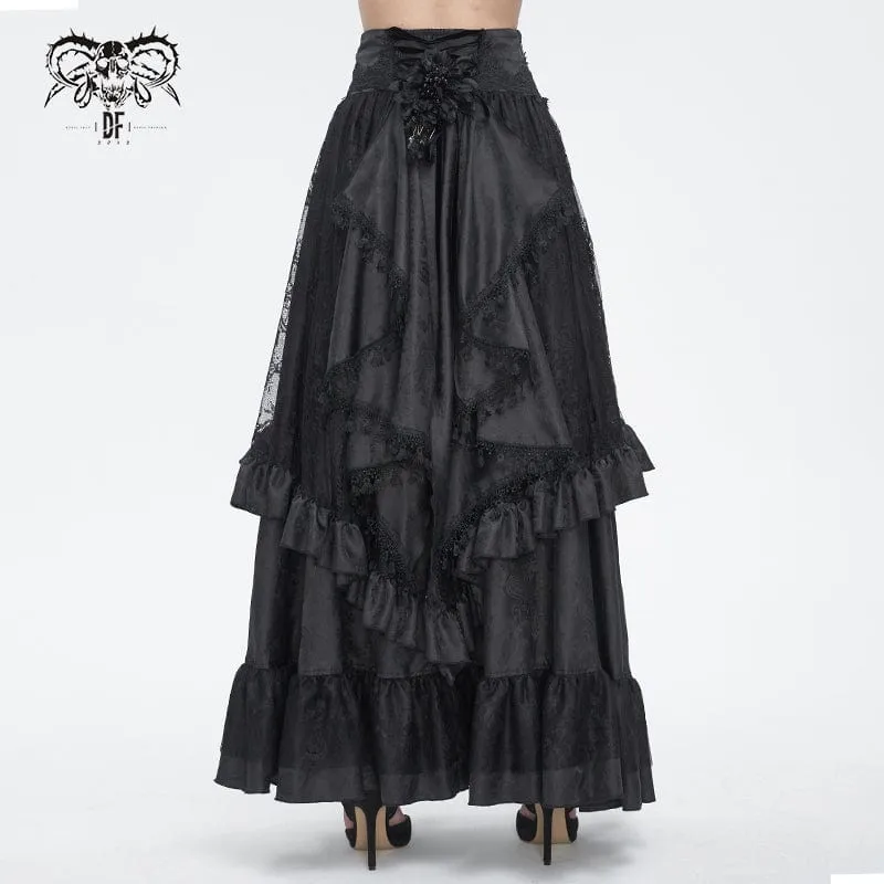 Gothic-Rock mit gerüschter Spitze und Kordelzug für Damen