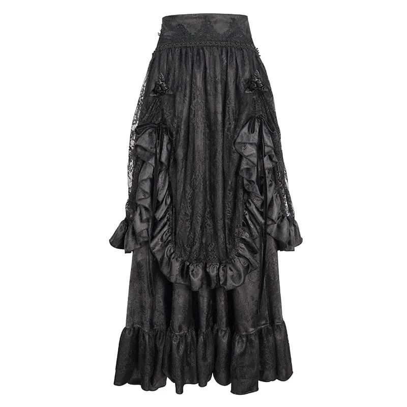 Gothic-Rock mit gerüschter Spitze und Kordelzug für Damen