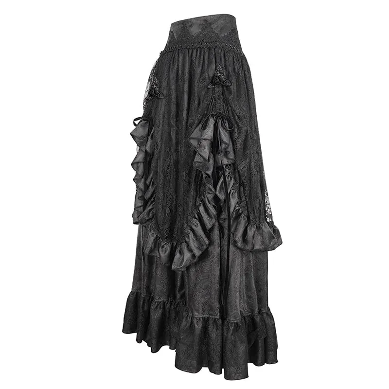 Gothic-Rock mit gerüschter Spitze und Kordelzug für Damen