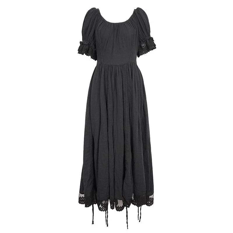 Damen-Ballkleid im Gothic-Stil mit Puffärmeln und Kordelzug
