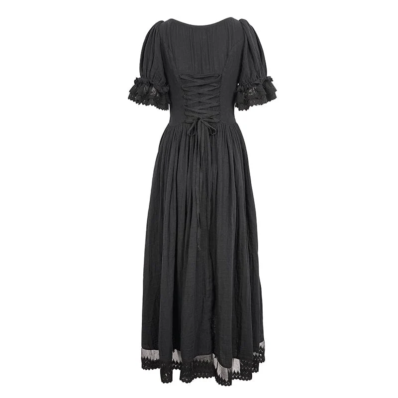 Damen-Ballkleid im Gothic-Stil mit Puffärmeln und Kordelzug