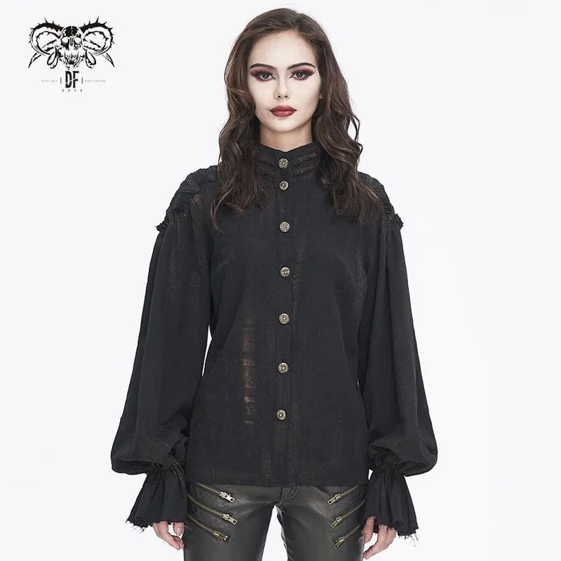 Steampunk-Hemd für Damen mit Stehkragen und Puffärmeln