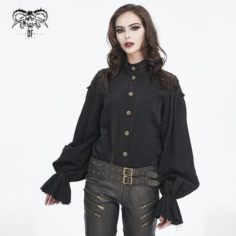 Steampunk-Hemd für Damen mit Stehkragen und Puffärmeln