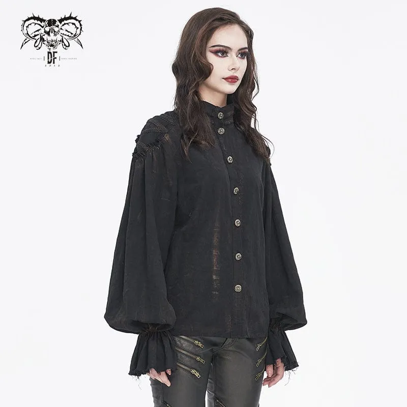 Steampunk-Hemd für Damen mit Stehkragen und Puffärmeln