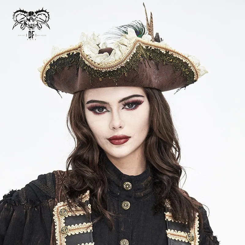Damen-Steampunk-Hut mit gekräuselter Spitze und Splice-Feder