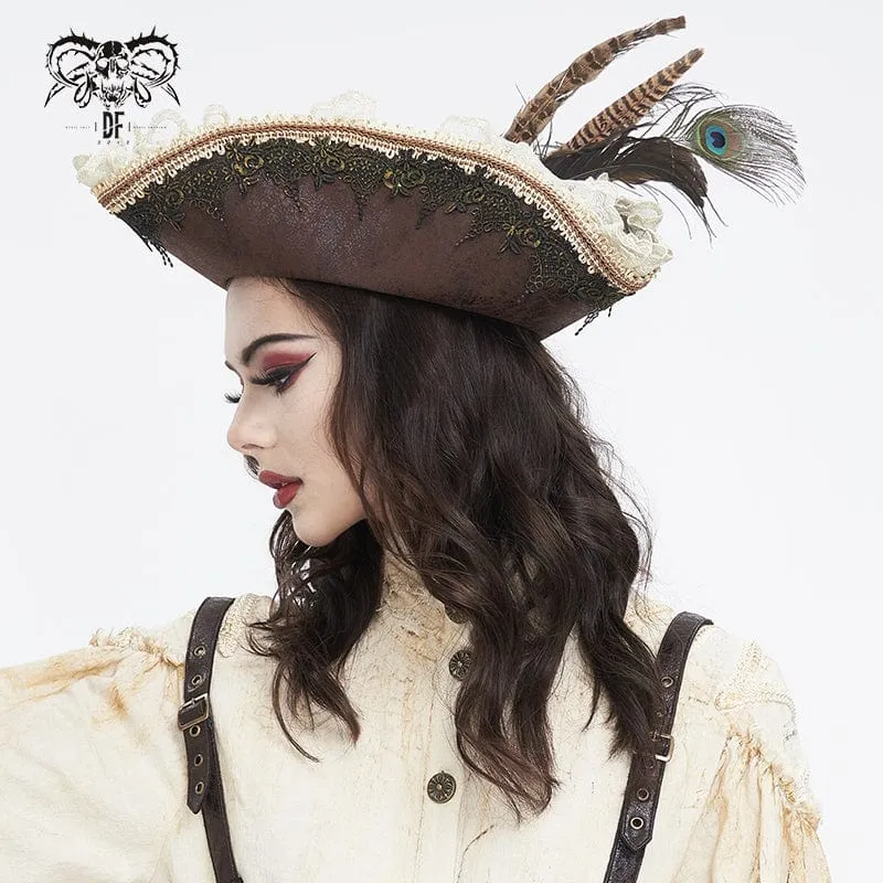 Damen-Steampunk-Hut mit gekräuselter Spitze und Splice-Feder